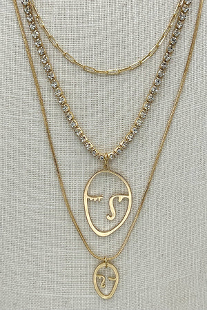 Layered Face Cut Out Pendant Necklace Set