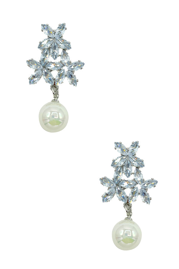Crystal Gem Floral Pearl Drop Earring