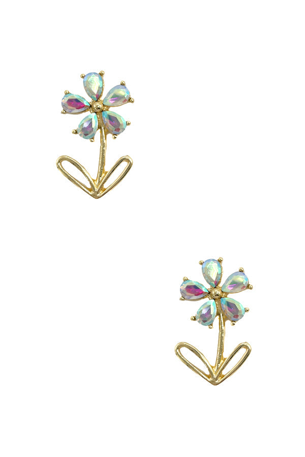 Flower Crystal Gem Post Earring