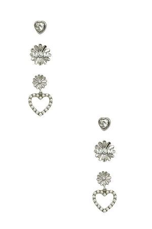 MOM Floral Heart Mix Post Earring Set