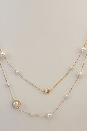 Layered Long Pearl Station Necklace Set