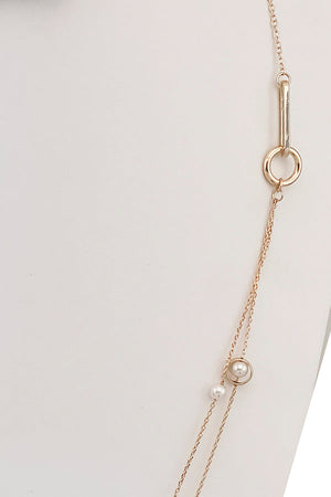 Layered Long Pearl Station Necklace Set