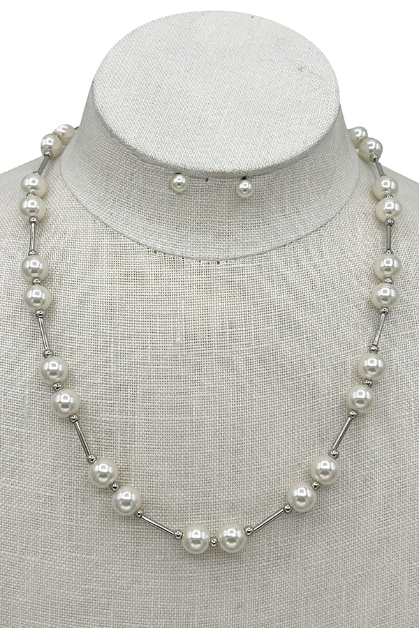 Pearl Bar Link Necklace Set