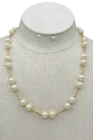 Pearl Bar Link Necklace Set