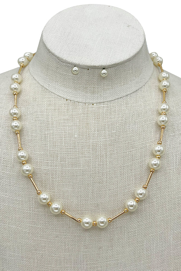 Pearl Bar Link Necklace Set