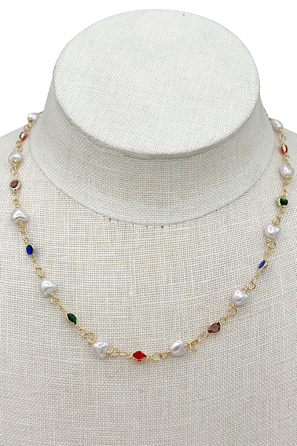 Heart Pearl Gem Accent Necklace