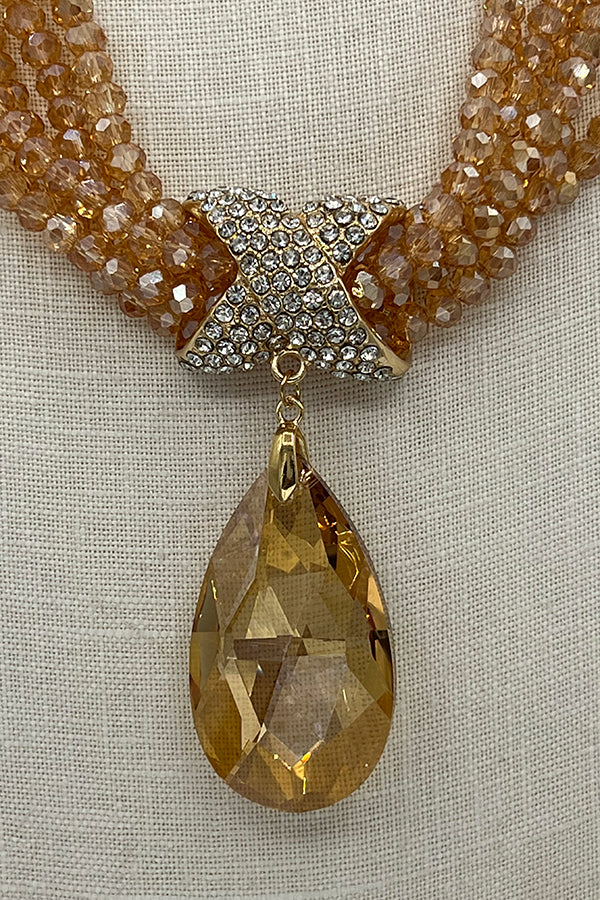Multi Glass Bead Teardrop Pendant Necklace Set