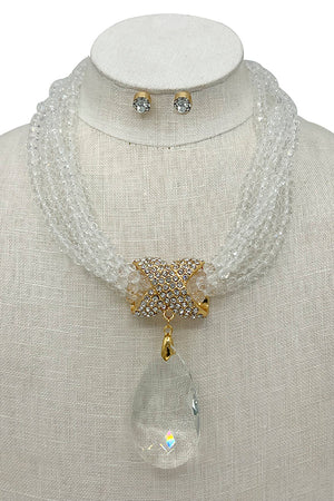 Multi Glass Bead Teardrop Pendant Necklace Set