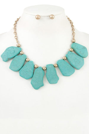 Chip Nugget Flat Stone Bib Necklace Set