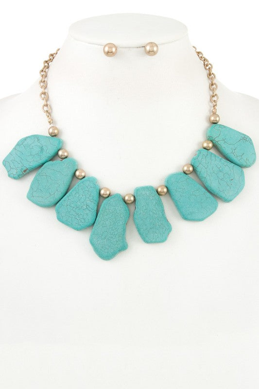 Chip Nugget Flat Stone Bib Necklace Set