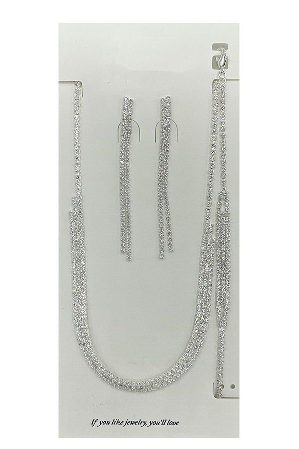 Rhinestone Pave Collar Necklace With Bracelet Set