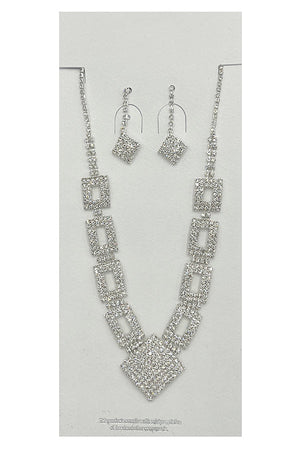 Rhinestone Rectangle DIiamond Shape Necklace Set