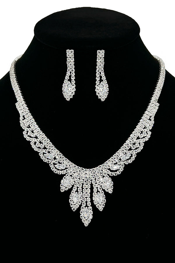 Marquise Rhinestone Pave Evening Necklace Set