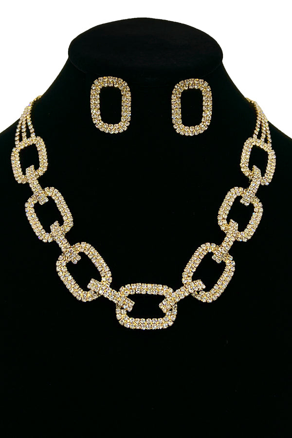 Rhinestone Pave Chain Link Necklace Set