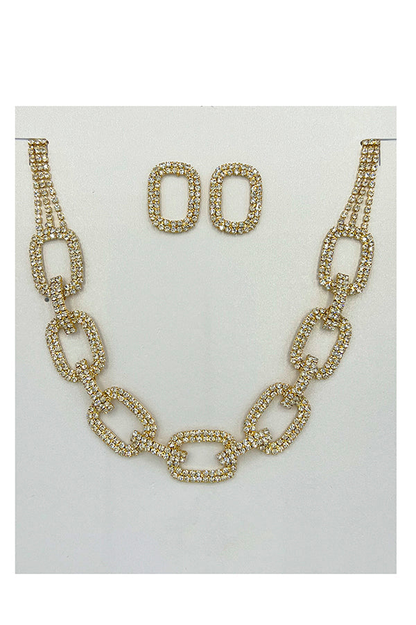 Rhinestone Pave Chain Link Necklace Set