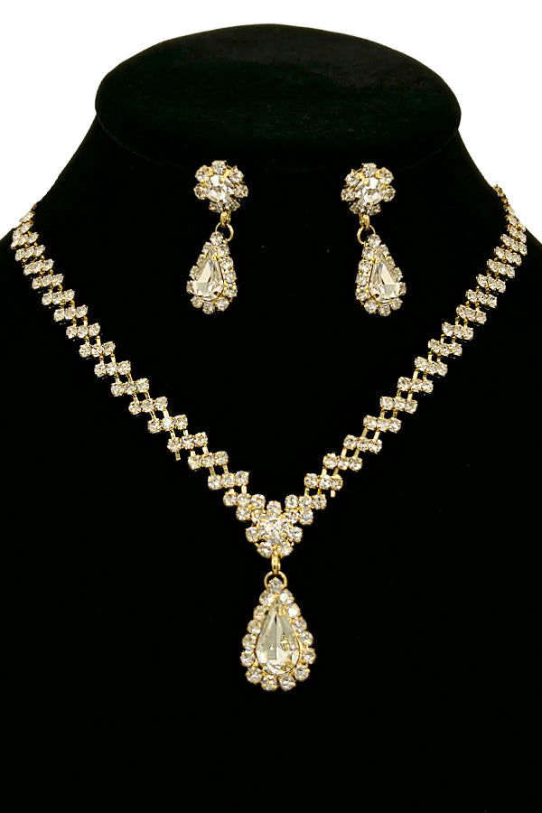 Rhinestone Pave Teardrop Evening Necklace Set