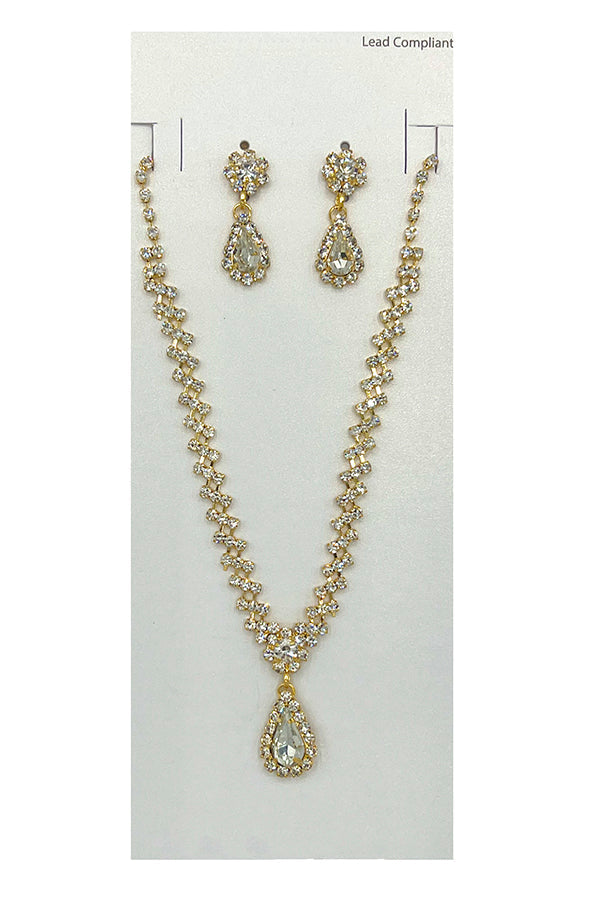 Rhinestone Pave Teardrop Evening Necklace Set