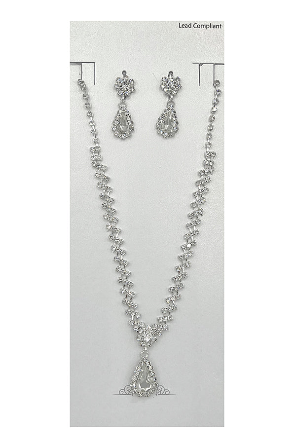 Rhinestone Pave Teardrop Evening Necklace Set