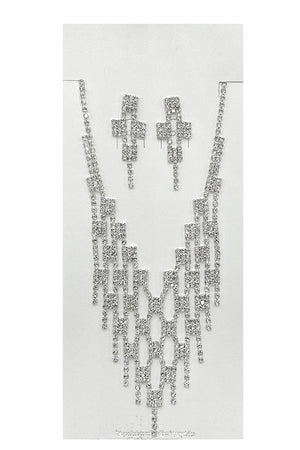 Rhinestone Pave Net Fringe Evening Necklace Set