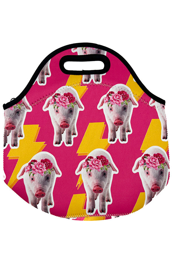 Pig Head Print Insulated Lunch Bag