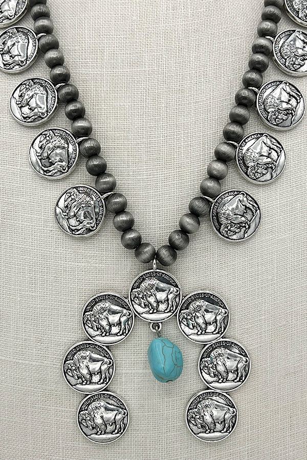 Buffalo Disk Bead Dangle Necklace Set