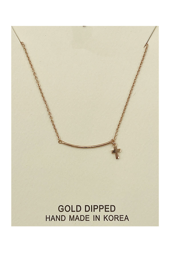 Curved Bar Cross Pendant Necklace