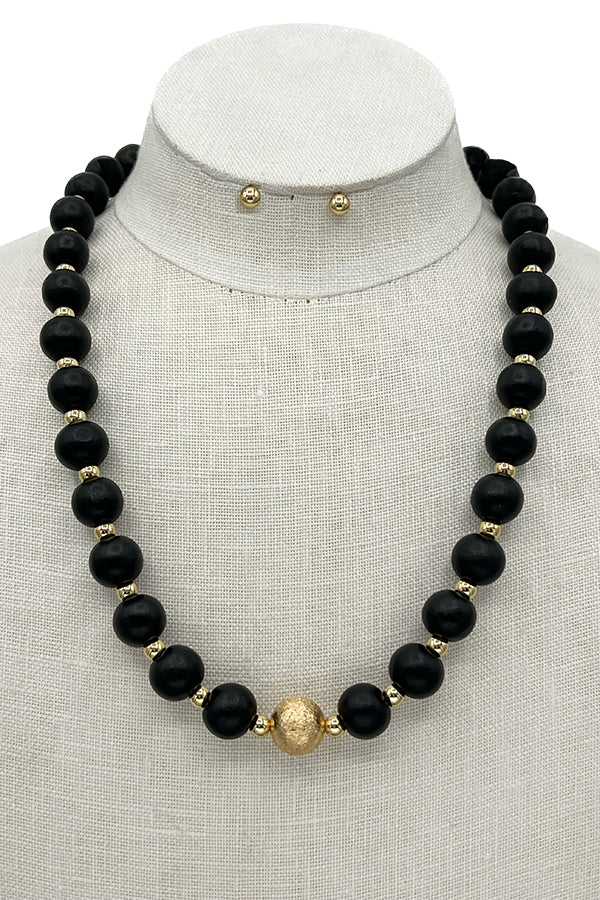 Wood Ball Bead Necklace Set