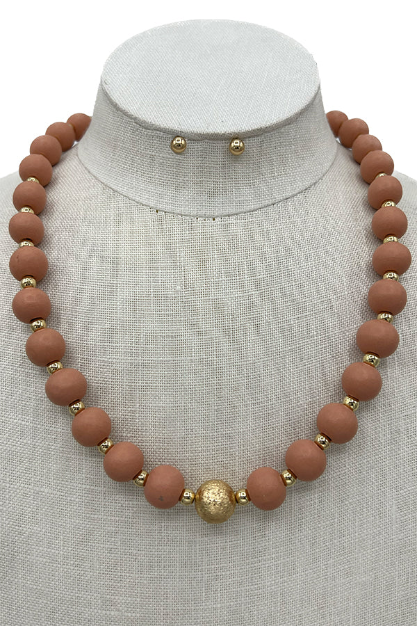 Wood Ball Bead Necklace Set