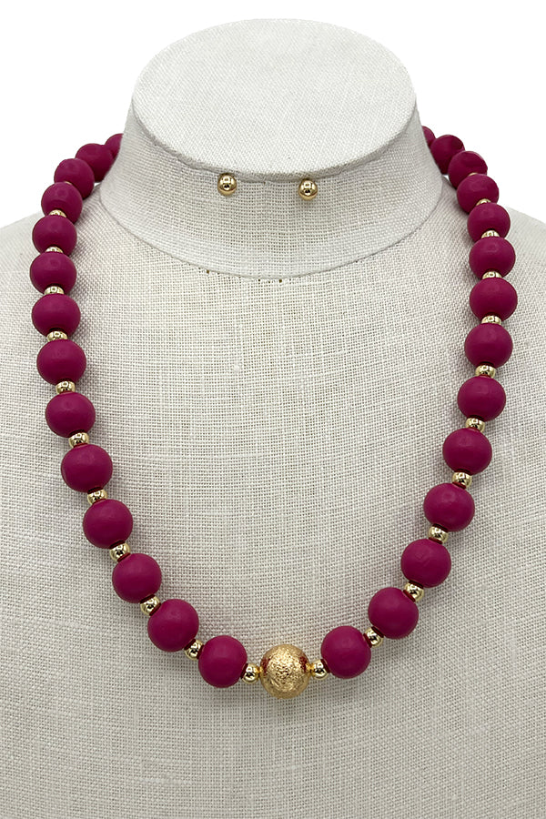 Wood Ball Bead Necklace Set