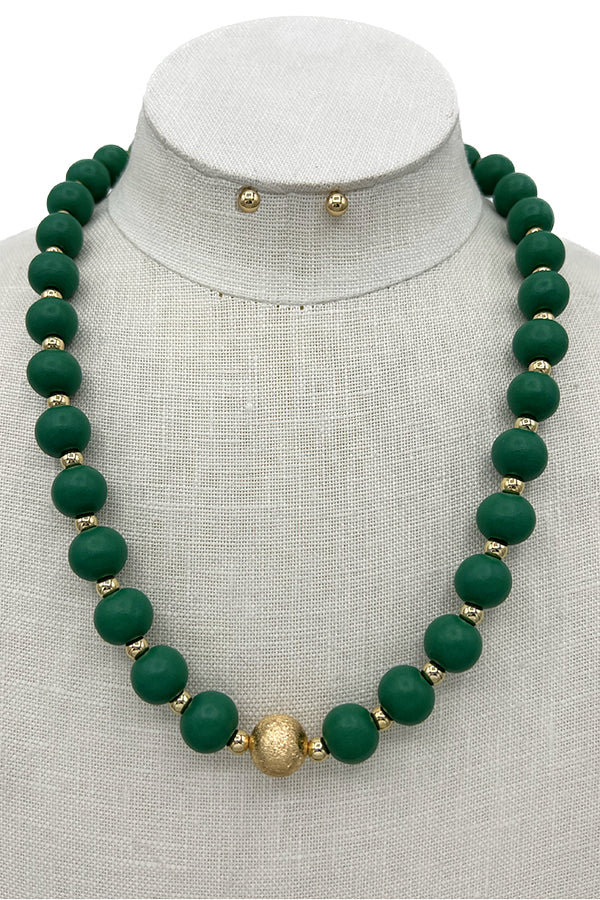 Wood Ball Bead Necklace Set