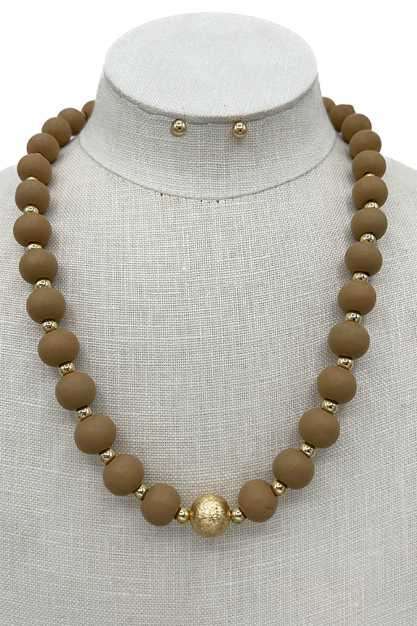 Wood Ball Bead Necklace Set