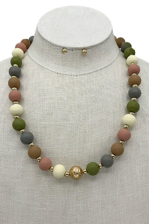 Wood Ball Bead Necklace Set