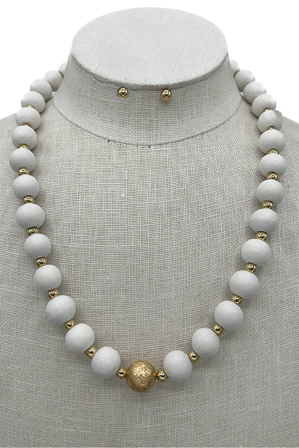 Wood Ball Bead Necklace Set