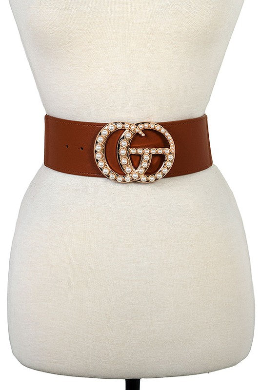 Pearl Accent Buckle Plus Size Stretch Belt