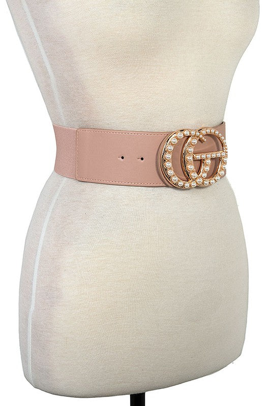 Pearl Accent Buckle Plus Size Stretch Belt