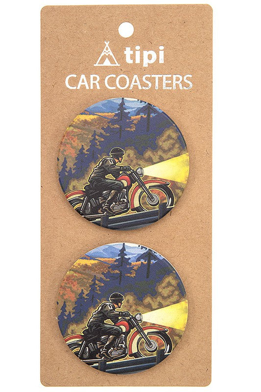 MOTORCYCLIST CLAY CAR COASTERS