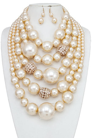 Multi Pearl Layered Statement Necklace Set