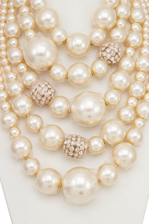 Multi Pearl Layered Statement Necklace Set