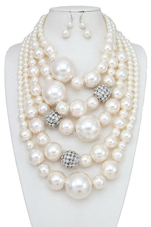 Multi Pearl Layered Statement Necklace Set