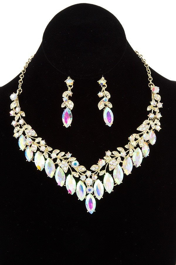 FACETED MARQUISE CUT LINK VINE BIB NECKLACE SET