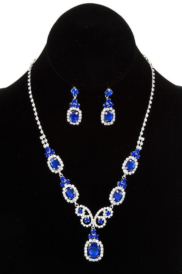 RHINESTONE AND GEM LINK EVENING NECKLACE SETS