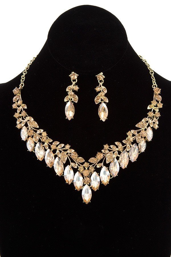 FACETED MARQUISE CUT LINK VINE BIB NECKLACE SET